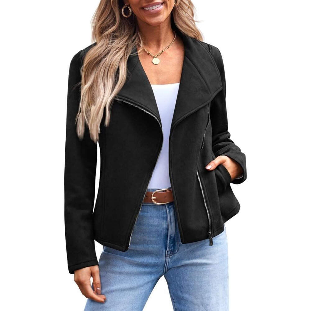 Women‘s Black Faux Leather Vest Jacket Coat Cropped Open Front Cardigan Style